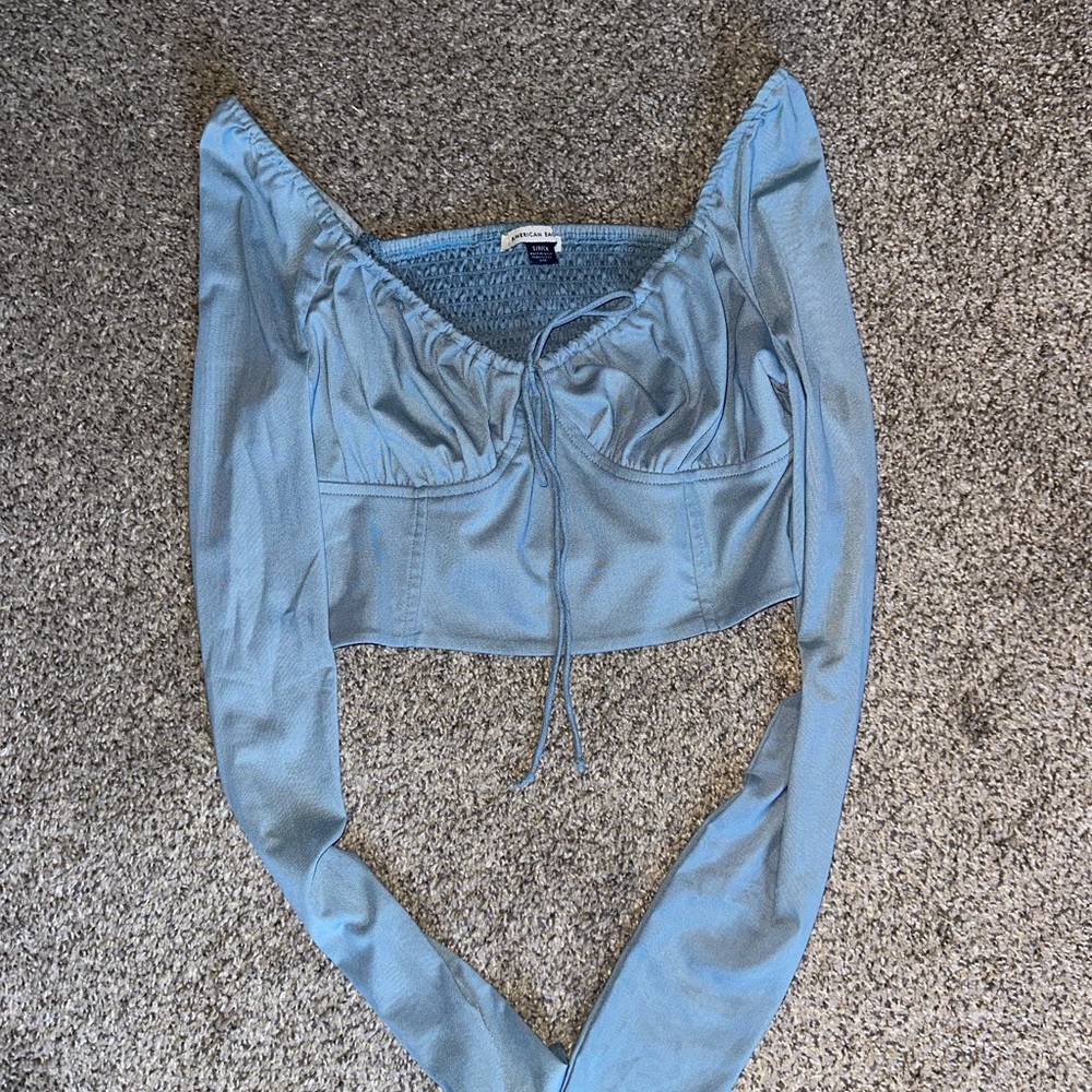 AE Blue Long Sleeve Crop Top